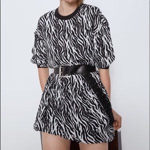 Zara Zebra Animal Print 3/4 Sleeve Dress Size S